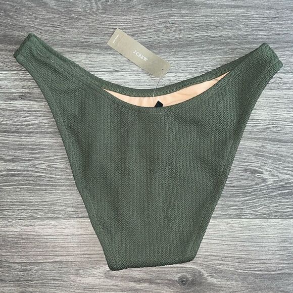 J.CREW Textured Cheeky Bikini Bottom Small Curved-Waist High Cut Olive Green NWT - Picture 4 of 6